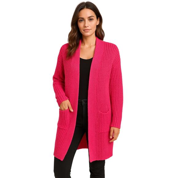 ZESICA Hot Pink Chunky Knit Open-Front Cardigan – Size Large - Picture 1 of 7